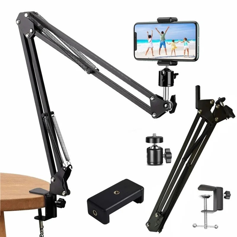 Flexible Arm Tripod For Phone Stand Table Folded Anchor Online Desktop Laptop Video Live Overhead Shot Photography