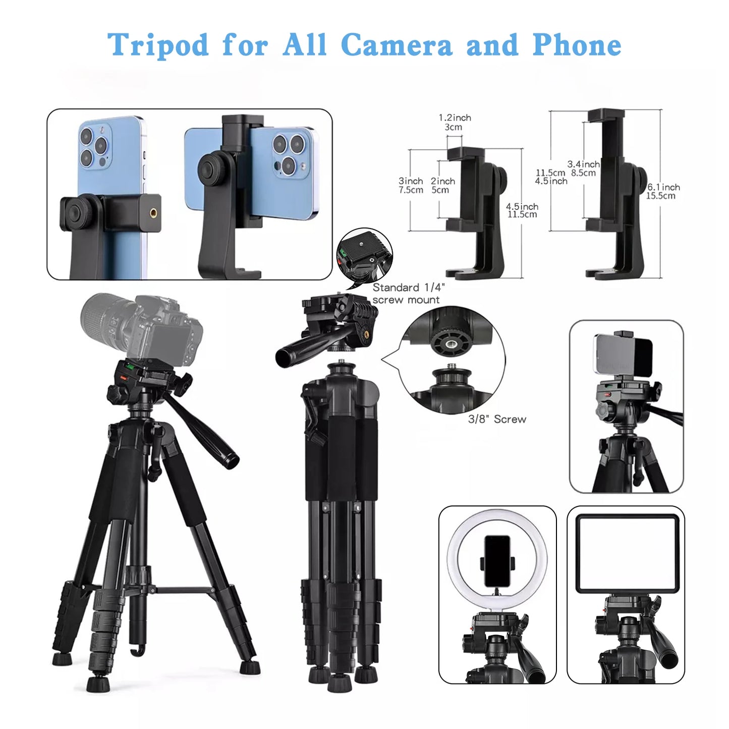 79” Camera Tripod, Tripod for Camera and Phone, Aluminum Professional Tripod Stand with Carry Bag and Phone Holder