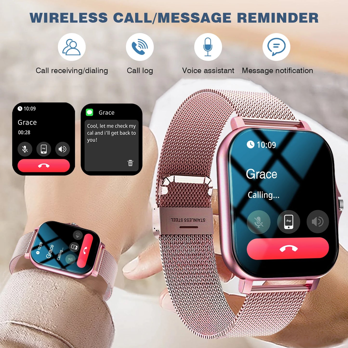 Sports smart watch, fitness activity detector, Bluetooth calling, message reminder view, unisex, suitable for Android and iPhone