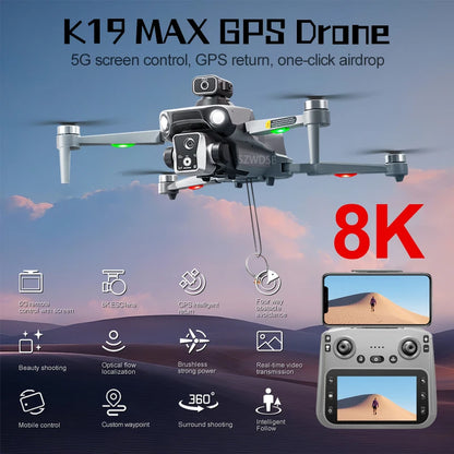 New K19 MAX GPS Drone Professional 8K Camera Aerial FPV Brush Avoiding Obstacle with Large Screen Remote Control Folding Drone