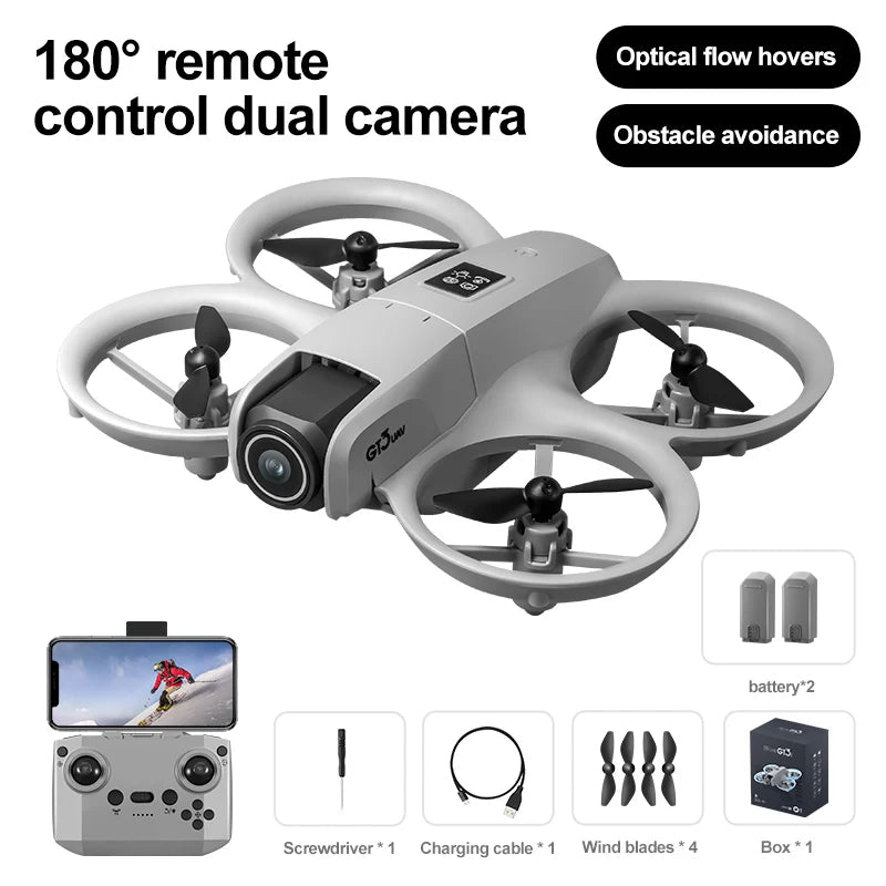 GT3 Drone with HD Dual Camera 180° Upward Shooting, Obstacle Avoidance & Optical Flow Positioning, Foldable Po