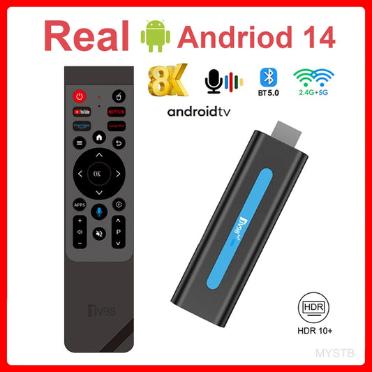 Real Android 14 TV Stick 4K ATV Mini TV Box Support 8K Video BT5.0 2.4G&5G Dual WiFi Voice Remote Quad Core Smart TV Box 2025