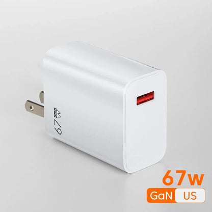 67W USB GaN Charger Fast Charging EU/US Plug Phone Power Adapter For iPhone Samsung Xiaomi Huawei 10A Type C Quick Charge Cable