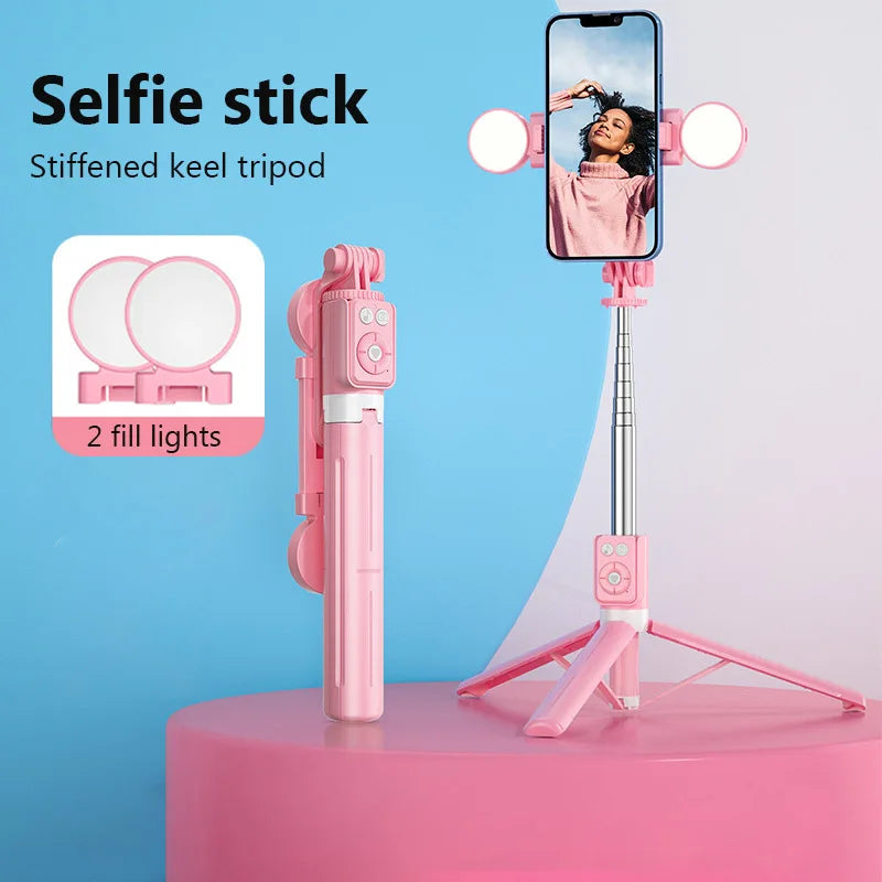 B12 Wireless Selfie Stick Stand with Light Bluetooth Remote Extendable Tripod for iPhone Mobile Phone Tiktok Live Streaming