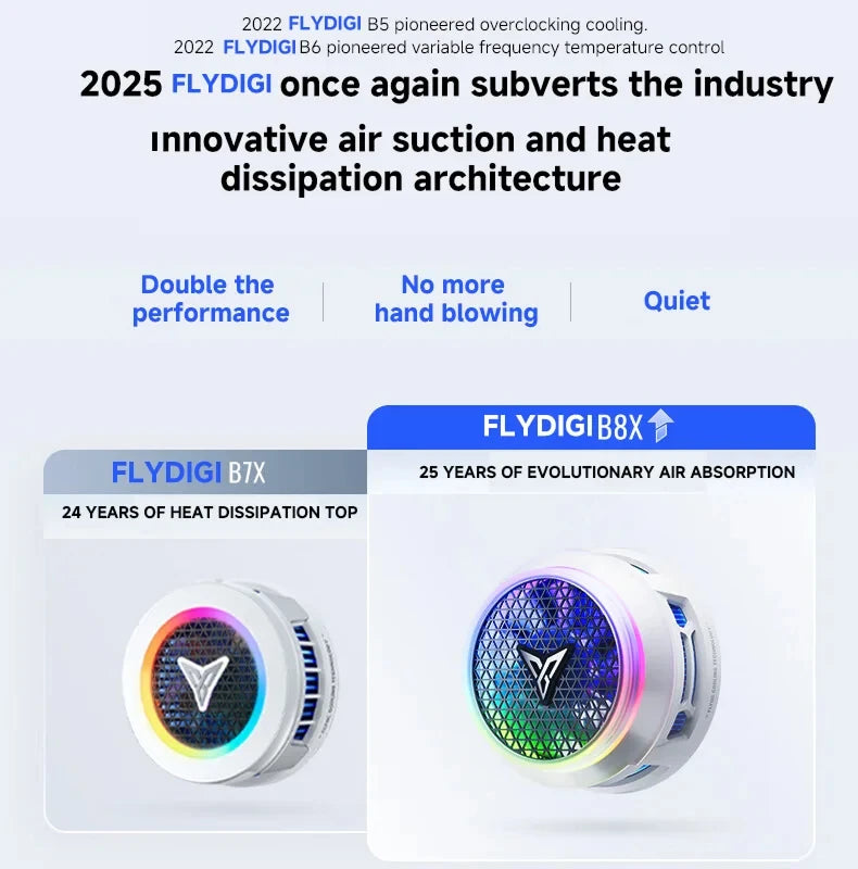 Flydigi B8X Cellphone Cooler Frequency Conversion Super Heat Dissipation Magnetic Radiator RGB Light For iPhone iPad Android