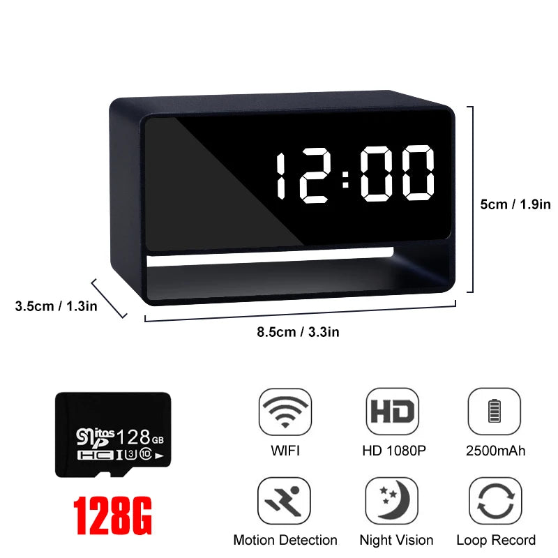 2500mAh Alarm Clock Mini Camera Full Aluminum Alloy Digital Clock Cameras 1080P Wireles WiFi IR Night Vision Camcorder Recorder