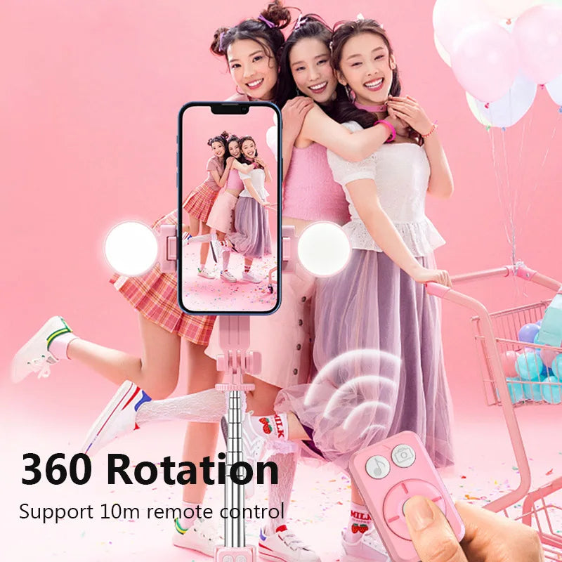 B12 Wireless Selfie Stick Stand with Light Bluetooth Remote Extendable Tripod for iPhone Mobile Phone Tiktok Live Streaming