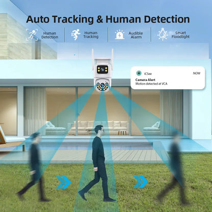 Outdoor Wireless Security IP Camera 4K 8MP HD Dual Lens External Wifi PTZ Camera Auto Tracking Street Surveillance Camera iCsee