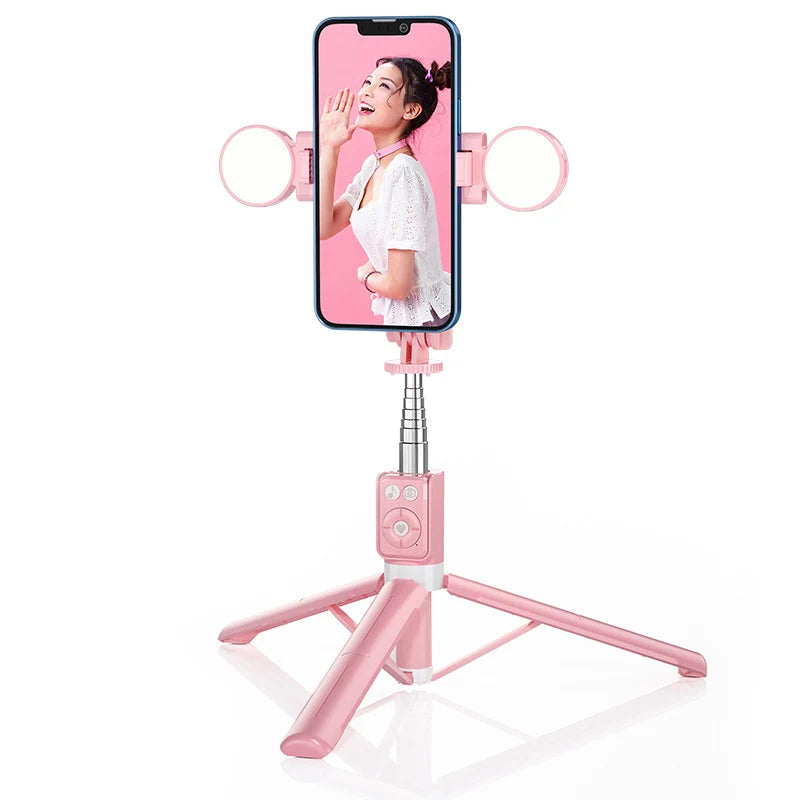 B12 Wireless Selfie Stick Stand with Light Bluetooth Remote Extendable Tripod for iPhone Mobile Phone Tiktok Live Streaming