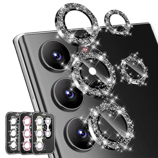 Diamond Glitter Lens Glass For Samsung Galaxy S25 Ultra Plus HD Clear Camera Protector For Samsung S24 S23 Metal Ring Lens Film