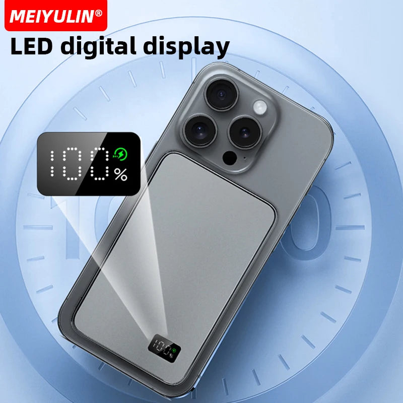 10000mAh Thin Magnetic Wireless Power Bank 5000mAh Portable USB C Fast Charging External Battery for iPhone 16 15 Samsung Xiaomi