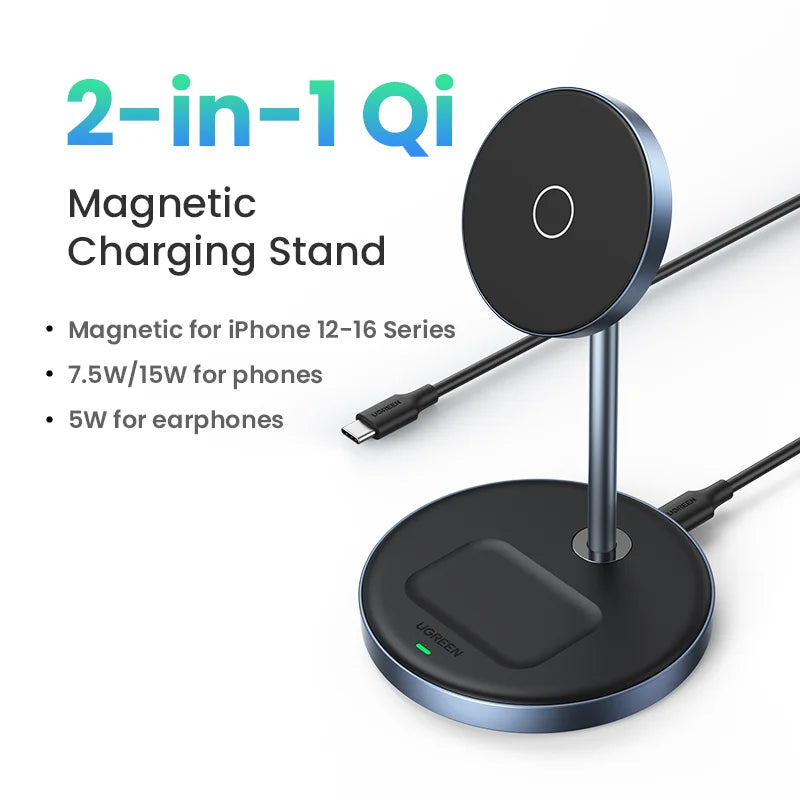 UGREEN Qi2 25W Magnetic Wireless Charger Stand Charging Holder For iPhone 16 15 Pro Max/AirPods Fast Charger for MagSafe