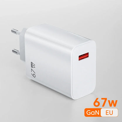67W USB GaN Charger Fast Charging EU/US Plug Phone Power Adapter For iPhone Samsung Xiaomi Huawei 10A Type C Quick Charge Cable