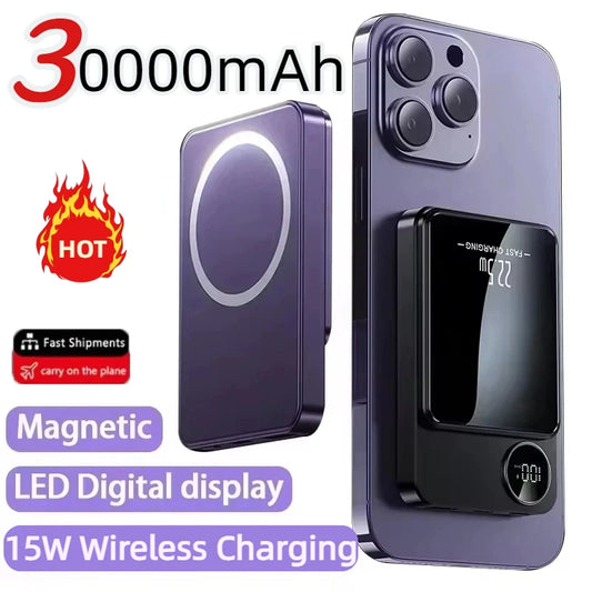 30000mAh Magnetic Power Bank 22.5W Fast Charging Portable External Battery Ultra Thin Safe Wireless  For iPhone Huawei Samsung