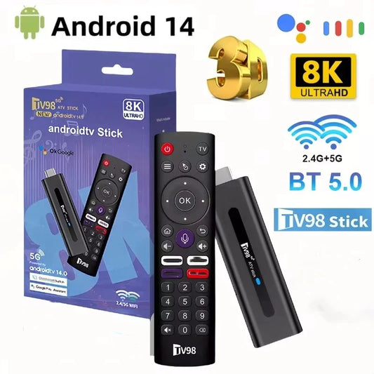 TV98 ATV Mini TV Stick Android 14 TV Stick HDR Set Top Box 8K Video WiFi 2.4/5G Streaming Smart TV Box for Network Media Player