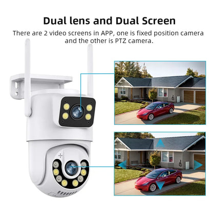 Outdoor Wireless Security IP Camera 4K 8MP HD Dual Lens External Wifi PTZ Camera Auto Tracking Street Surveillance Camera iCsee