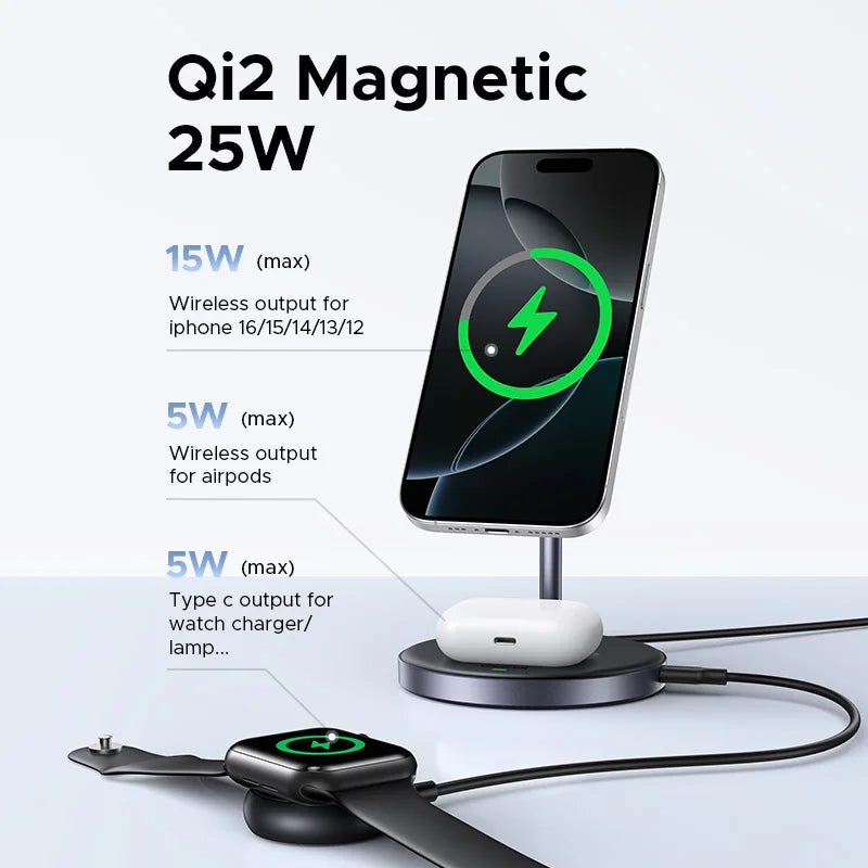 UGREEN Qi2 25W Magnetic Wireless Charger Stand Charging Holder For iPhone 16 15 Pro Max/AirPods Fast Charger for MagSafe