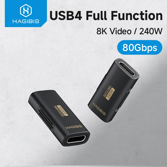 Hagibis USB C Female to USB C Female Adapter 80Gbps 240W USB4 Dual Female Extension Cable Converter for Thunderbolt 5/4 Laptop