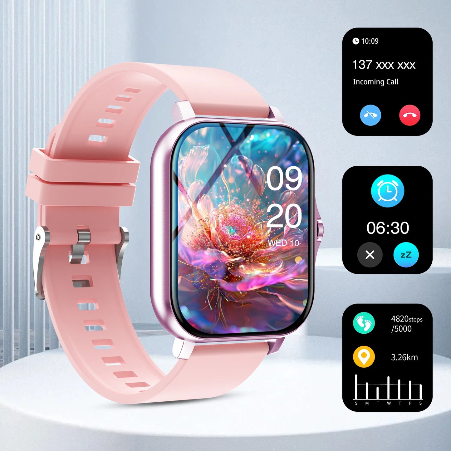 Sports smart watch, fitness activity detector, Bluetooth calling, message reminder view, unisex, suitable for Android and iPhone