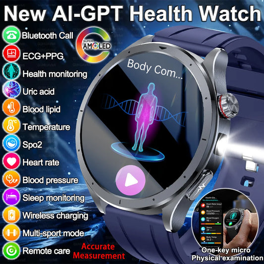 New Body Fat Analysis Health Smart Watch ECG+PPG Uric Acid Blood Pressure Blood Oxygen Clock Call Smart Watch For Men Women